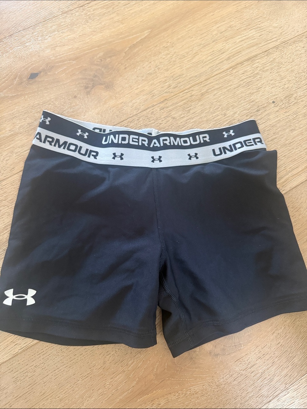 Under Armour Black Girls' Logo Performance Shorts with Gray Branded Waistband